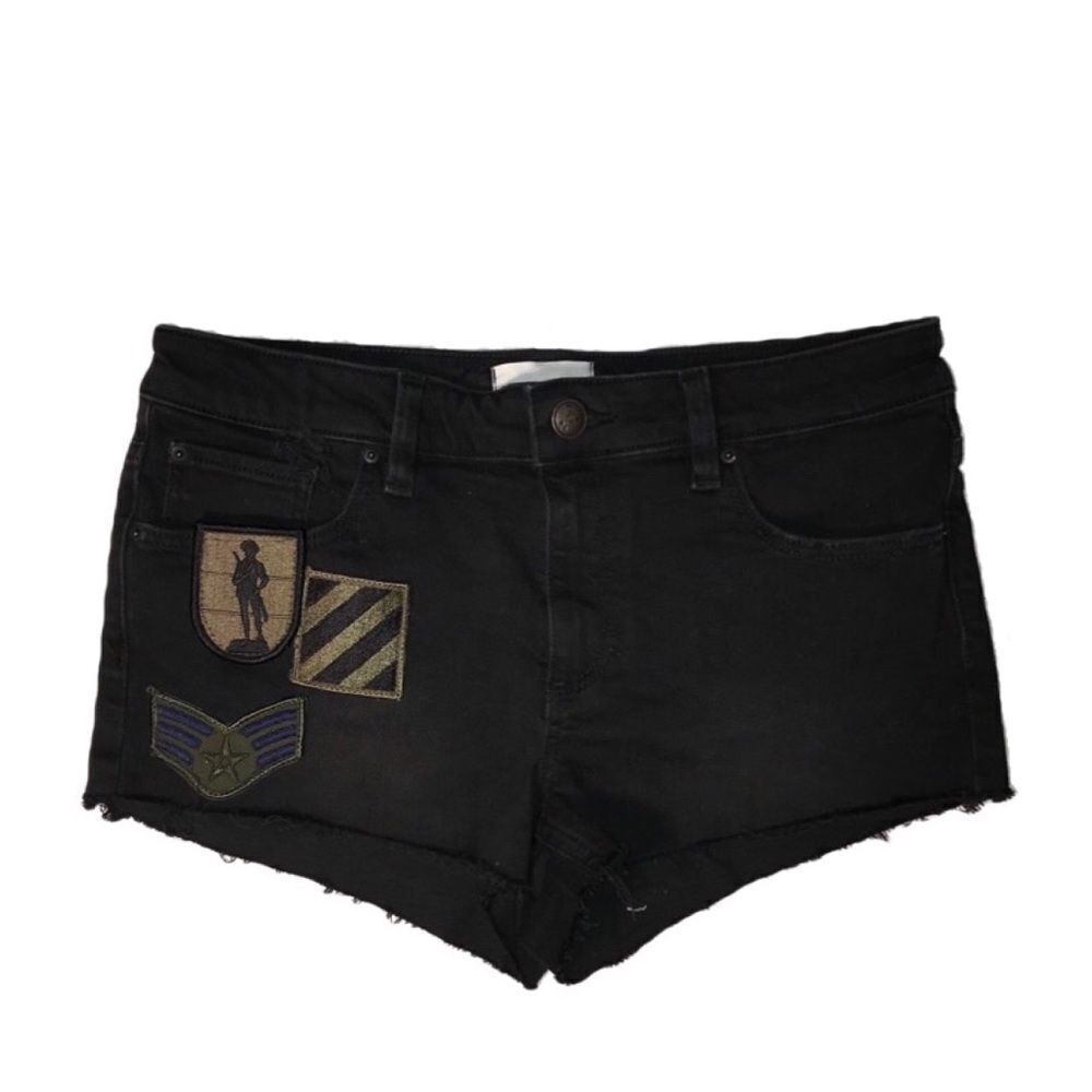 Black Denim Shorts W/ Assorted Army Patches